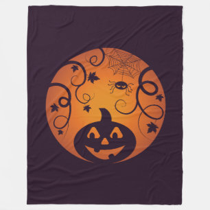 Halloween Jack o lantern pumpkin face and spider Fleece Blanket
