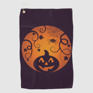 Halloween Jack o lantern pumpkin face and spider Golf Towel