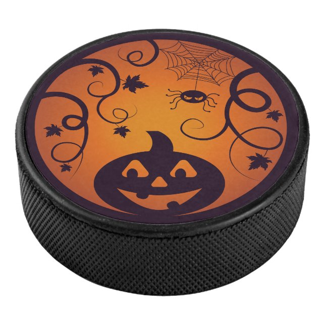 Halloween Jack o lantern pumpkin face and spider Hockey Puck (3/4)