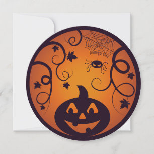 Halloween Jack o lantern pumpkin face and spider Holiday Card