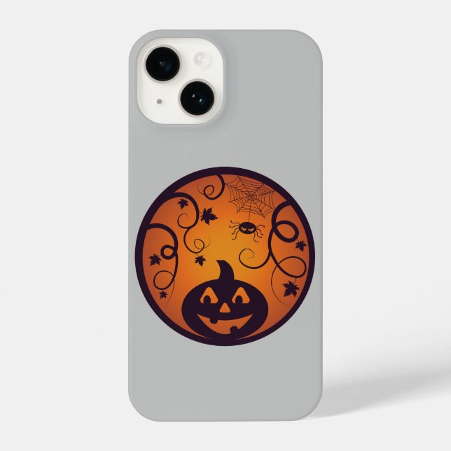 Halloween Jack o lantern pumpkin face and spider iPhone Case (Back)