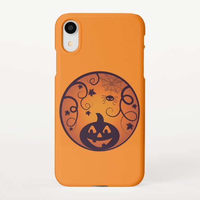 Halloween Jack o lantern pumpkin face and spider iPhone Case (Back)
