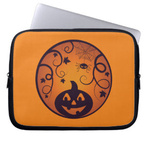 Halloween Jack o lantern pumpkin face and spider Laptop Sleeve
