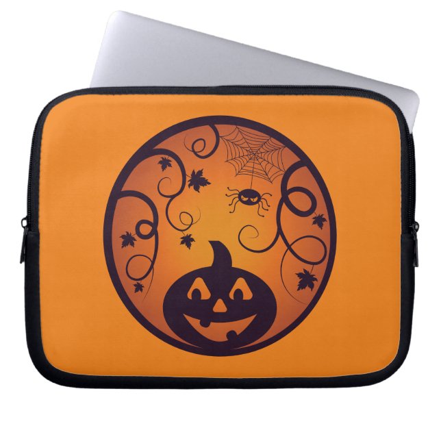 Halloween Jack o lantern pumpkin face and spider Laptop Sleeve (Front)
