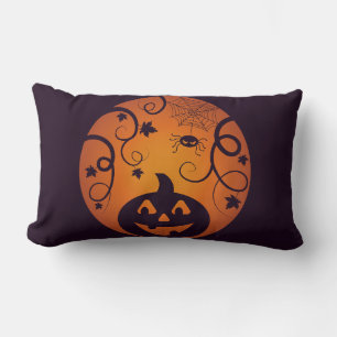 Halloween Jack o lantern pumpkin face and spider Lumbar Cushion