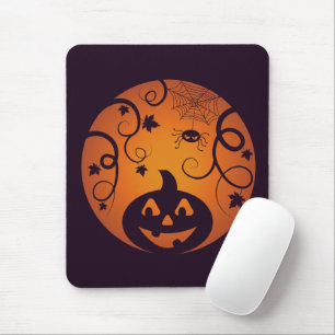 Halloween Jack o lantern pumpkin face and spider Mouse Pad