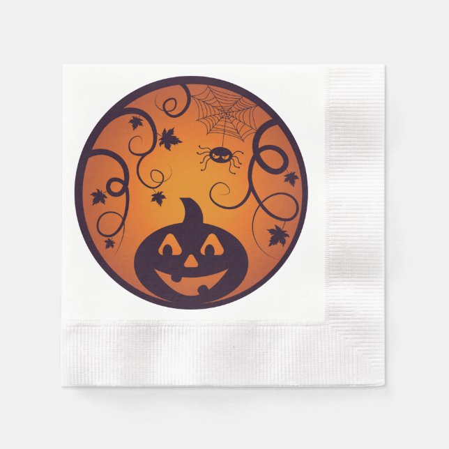 Halloween Jack o lantern pumpkin face and spider Napkin (Front)