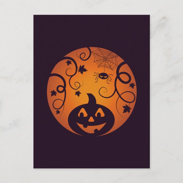 Halloween Jack o lantern pumpkin face and spider Postcard (Front)
