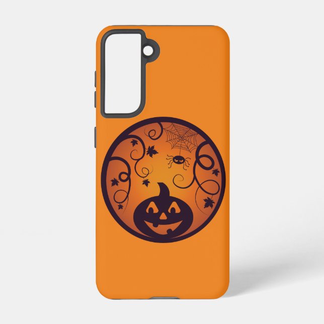 Halloween Jack o lantern pumpkin face and spider Samsung Galaxy S21 Case (Back)