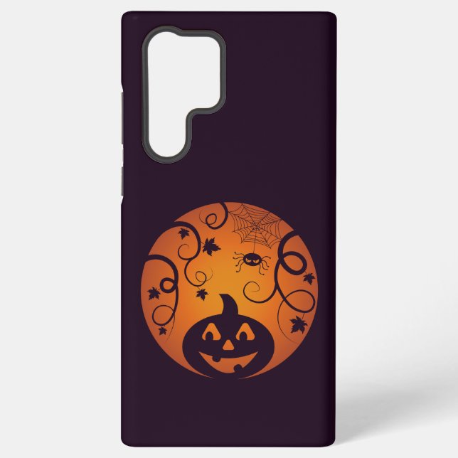 Halloween Jack o lantern pumpkin face and spider Samsung Galaxy S22 Ultra Case (Back)