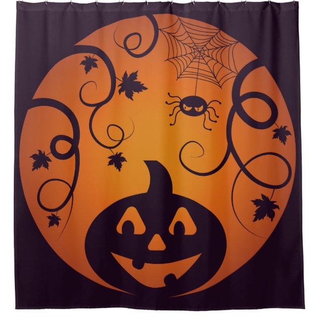 Halloween Jack o lantern pumpkin face and spider Shower Curtain (Front)