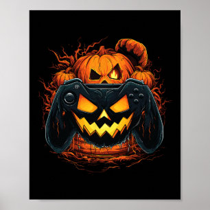 Halloween Jack O Lantern Pumpkin Face Gamer Gamin Poster