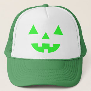 Halloween Jack O Lantern Pumpkin Face Green Trucker Hat