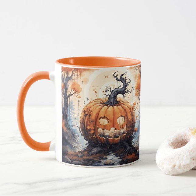 Halloween Jack O' Lantern Pumpkin Mug (With Donut)