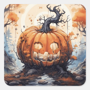 Halloween Jack O' Lantern Pumpkin Square Sticker