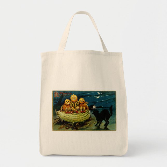 Halloween Jack-o-Lantern Pumpkin Trio Tote Bag (Front)