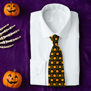 Halloween Jack o’ Lantern Pumpkins Black & Orange Tie