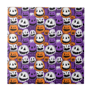 Halloween Jack-O’-Lantern - Purple, Orange, White Ceramic Tile