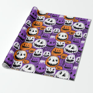 Halloween Jack-O’-Lantern - Purple, Orange, White Wrapping Paper