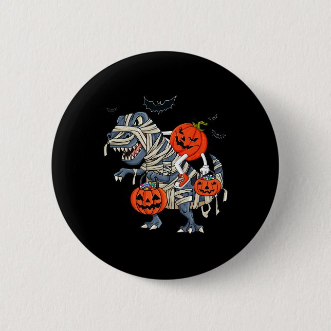Halloween Jack O Lantern Riding T Rex Boys Girls K 6 Cm Round Badge (Front)