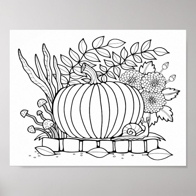 Halloween Jack O’Lantern Scene Colouring Page Art Poster (Front)