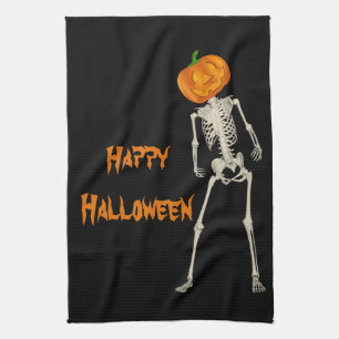 Halloween Jack O' Lantern Skeleton Decorative Tea Towel