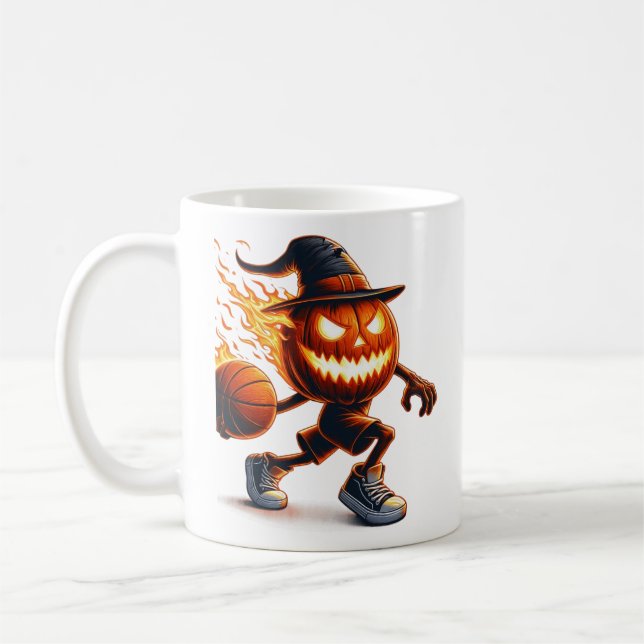 Halloween Jack-o'-Lantern Slam Dunk: Spooky Basket Coffee Mug (Left)