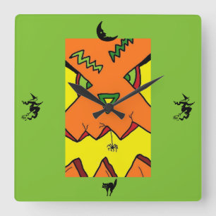 Halloween Jack-O-Lantern & Spider Clock