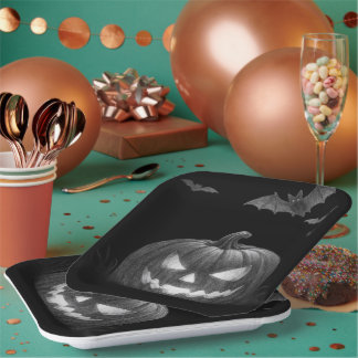 Halloween Jack‑O‑Lantern Square Paper Plates