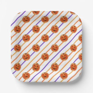 Halloween Jack-O-Lantern Stripe Paper Plate