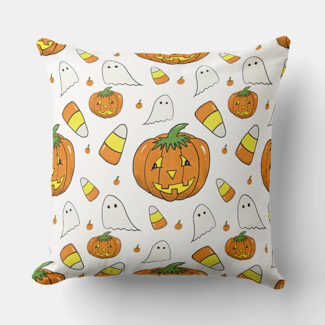 Halloween Jack-O'-Lantern Throw Pillow (Front)