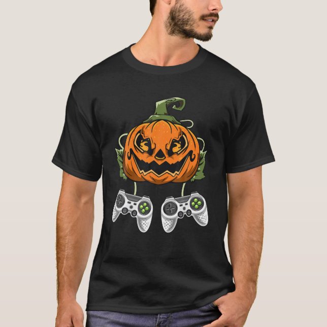 Halloween Jack O Lantern Video Games Controller Ga T-Shirt (Front)