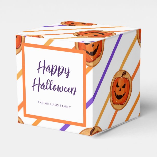 Halloween Jack-O-Lantern White Stripes Custom Favour Box (Front Side)