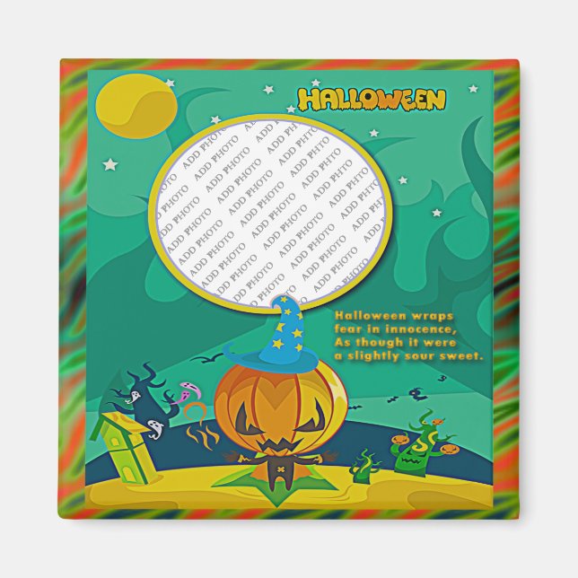 Halloween Jack o' Lantern Wizard Add Photo Frame Magnet (Front)