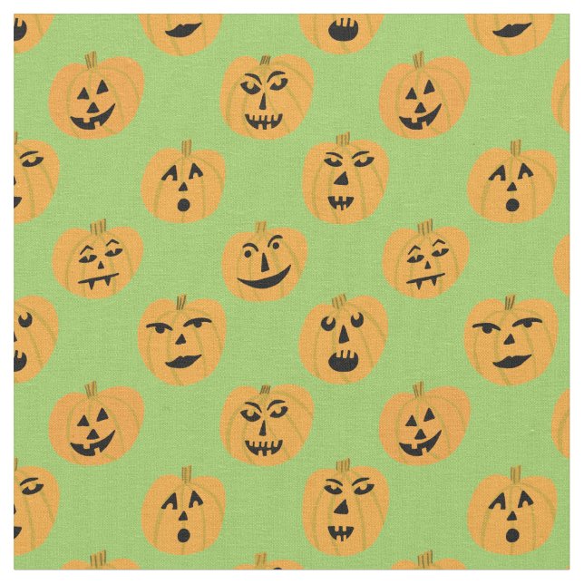 Halloween Jack-O-Lanterns Pumpkins Pattern Fabric (Close Up)
