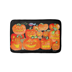 Halloween Jack-O-Lanterns with Animals Bath Mat