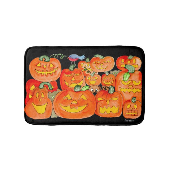 Halloween Jack-O-Lanterns with Animals Bath Mat (Front)