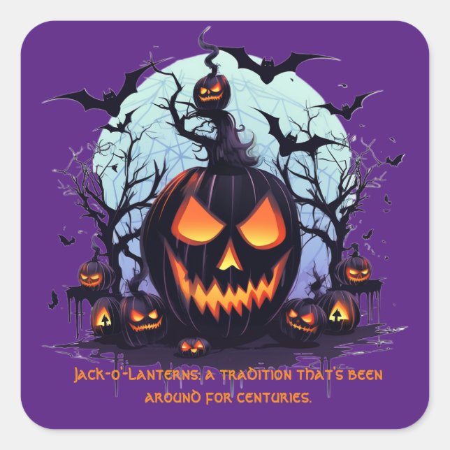 Halloween Jack O'Lantern And Bats Square Sticker (Front)