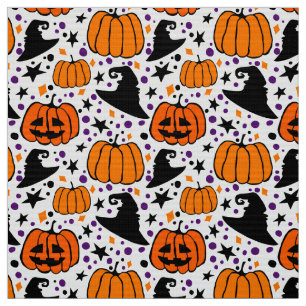 Halloween Jack O'Lantern And Witch Hat White Fabric