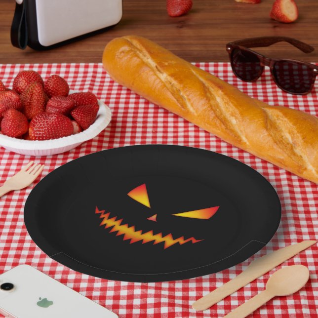 Halloween Jack O'Lantern face cool scary evil Paper Plate (Picnic)