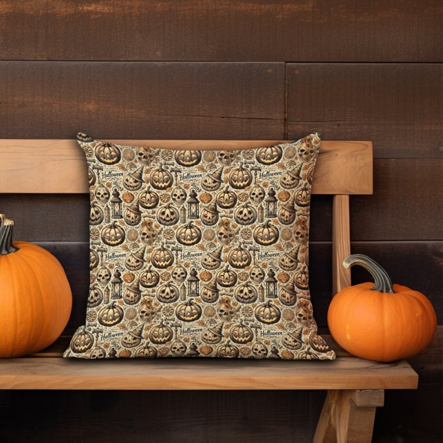 Halloween Jack o'lantern orange grey stylish Cushion (Creator Uploaded)