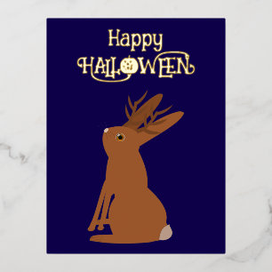 Halloween Jackalope Trick or Treat Custom Foil Holiday Postcard