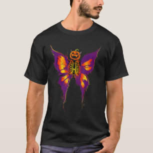 Halloween Jackolantern Pumpkin Head With Butterfly T-Shirt