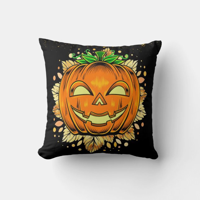 Halloween JackOLantern Spooky Pumpkin Black  Cushion (Front)
