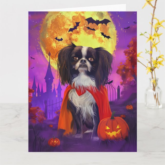Halloween Japanese Chin Vampire Pumpkins Scary Card (Yellow Flower)