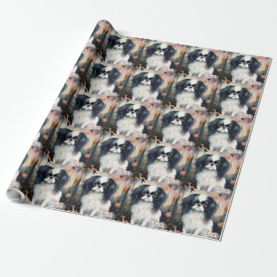 Halloween Japanese Chin With Pumpkins Scary Wrapping Paper