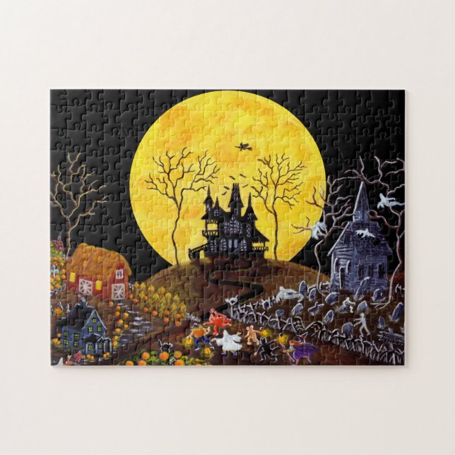 Halloween jigsaw puzzle, haunted town puzzle (Horizontal)