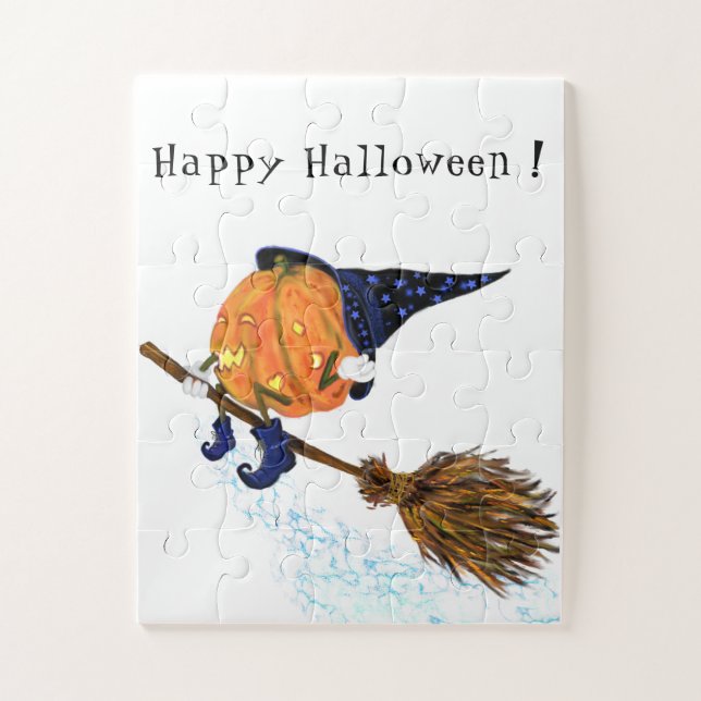 Halloween Jigsaw Puzzle Witch Pumpkin Flying Broom (Vertical)