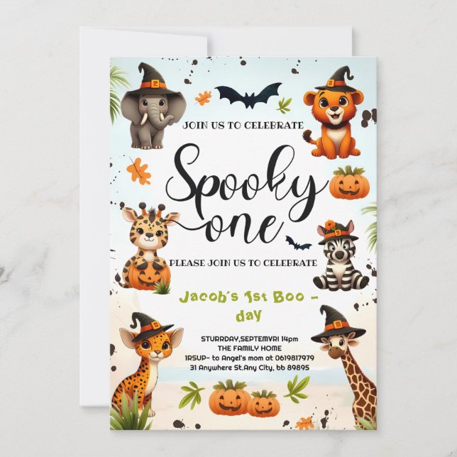 Halloween Jungle Safari Animals Boy 1st Birthday  Invitation (Front)