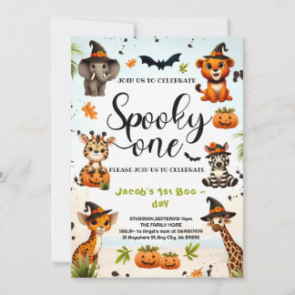 Halloween Jungle Safari Animals Boy 1st Birthday Invitation